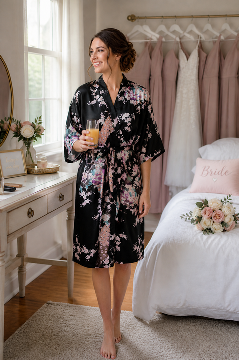 Keira Kimono Robe - Black
