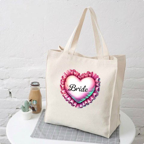 Personalised Large Tote Canvas Bag - Custom Heart