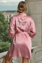 Wreath Customised Penny Lace Trim Robe - Dusky Rose and White