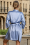 Penny Lace Trim Robe - Dusty Blue and White