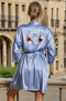 Wreath Customised Penny Lace Trim Robe - Dusty Blue and White