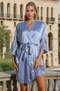 Penny Lace Trim Robe - Dusty Blue and White