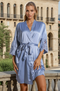 Wreath Customised Penny Lace Trim Robe - Dusty Blue and White