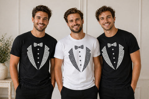 Black Tie Tuxedo Tshirt with Diamond Look