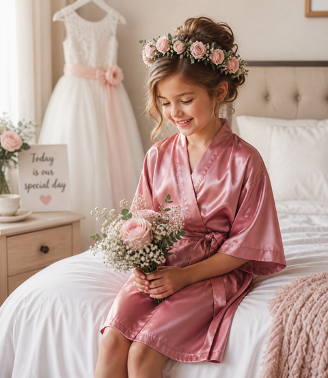 Billie Childrens Robe - Dusky Rose
