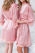 Willow Lace Hem Robe - Rose Pink and White